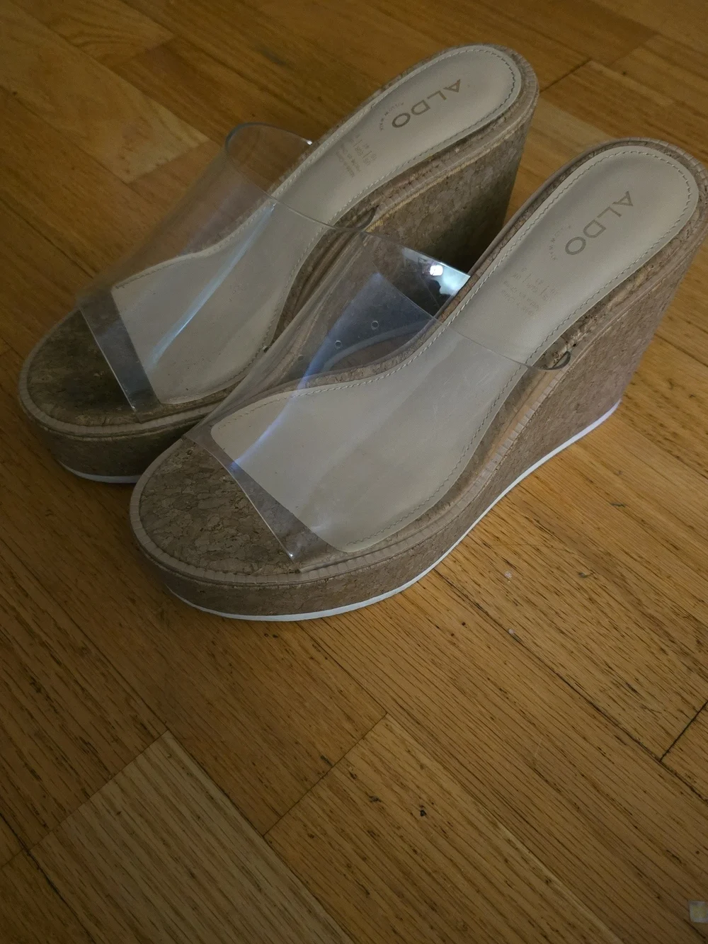 Wedge Platform Sandals in Clear and Natural Cork